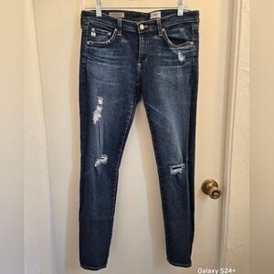 AG Women's Blue Distressed Skinny Jeans, Size 29R GUC